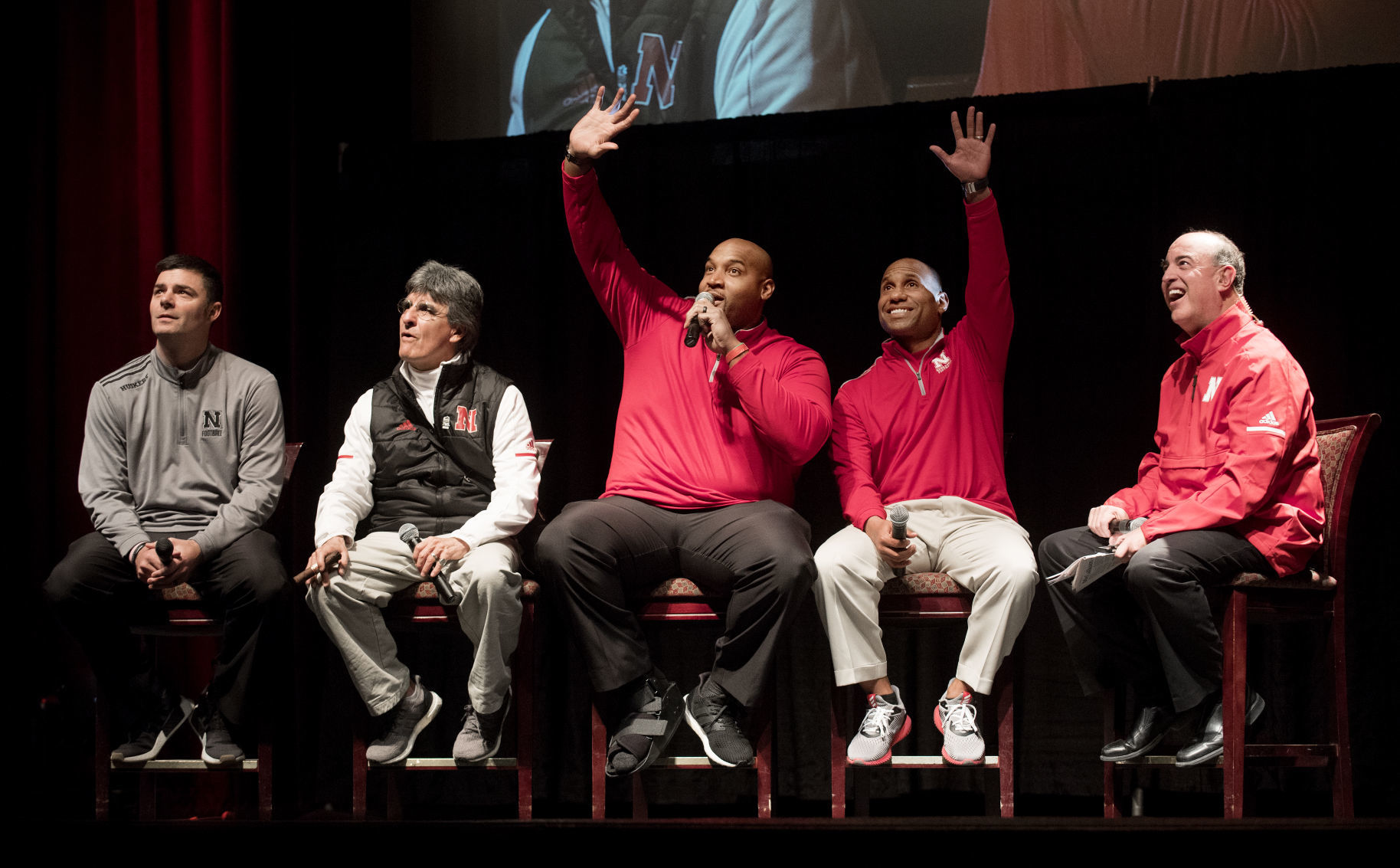 Husker football coaches at the Rococo Theatre